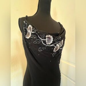 Vintage Black Slip Dress with Beading and Embroidered Detailing 2004